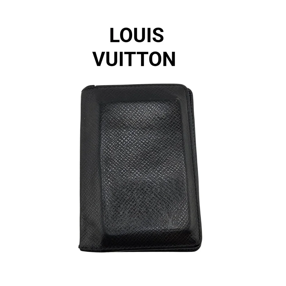 Louis Vuitton Taiga Leather Card Holder Wallet Black Bifold Made in France